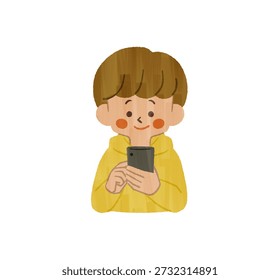 Smiling man using a smartphone