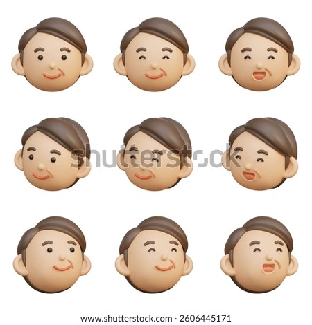 smiling middle aged man face 3D icon graphic