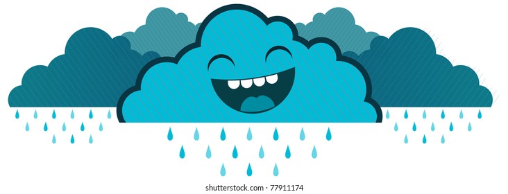 Smiling Rain Cloud Smaller Clouds Background Stock Illustration ...