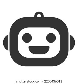 Smiling Robot Head - Icon, Illustration On White Background, Glyph Style