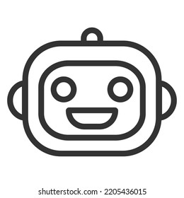 Smiling Robot Head - Icon, Illustration On White Background, Outline Style