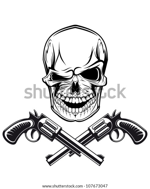 Smiling Skull Revolvers Tattoo Design Such Stock Illustration 107673047 ...