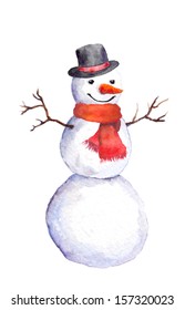 Smiling snowman and carrot  top hat   red scarf