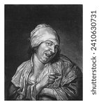 Smiling woman (the Face), Abraham Bloteling, after Petrus Staverenus, 1652 - 1690 The Sense of Face. A smiling woman makes a pointing gesture with one of her fingers.