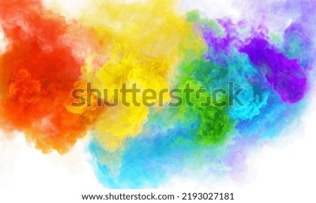 Smoke clouds of magic rainbow sky. Puffs of fog multicolor texture. 3D render abstract background.