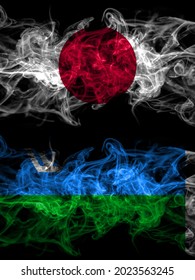 Smoke Flags Of Japan, Japanese And Russia, Russian, Yugra 