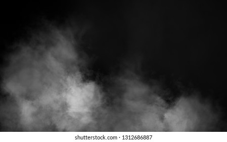 Smoke on floor . Isolated black background . Misty fog effect texture overlays for text or space