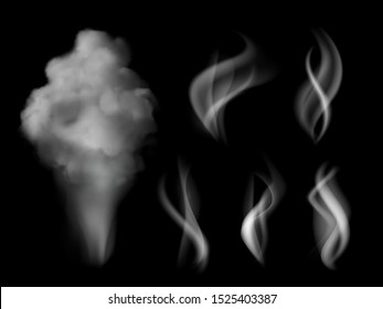 Smoke Realistic. Hot Steam Vape On Kitchen Smells 3d Collection Isolated