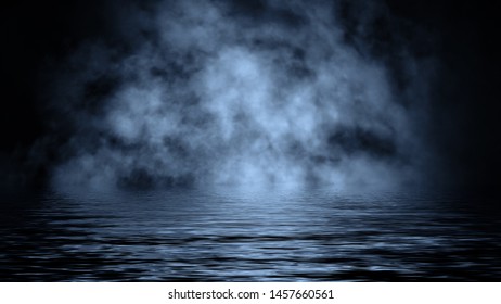 Smoke with reflection in water. Mistery blue fog texture overlays background - Shutterstock ID 1457660561
