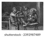 Smoking Peasants Around a Table, Gerrit Lucasz van Schagen, after Adriaen Brouwer, 1656 - 1690 In an interior.