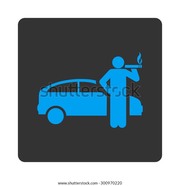 Smoking taxi\
driver icon. Glyph style is white and gray colors, flat rounded\
square button on a white\
background.