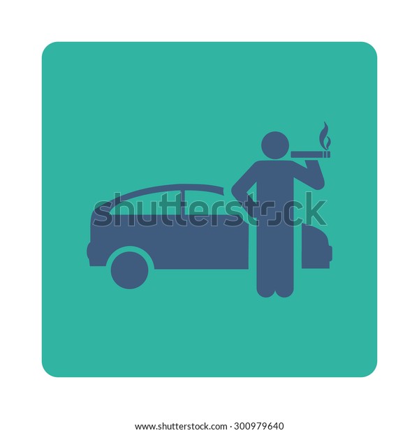 Smoking taxi\
driver icon. Glyph style is cobalt and cyan colors, flat rounded\
square button on a white\
background.