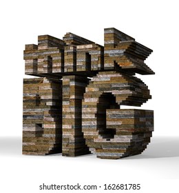Smoky black  solid structure 3d graphic with isolated think big symbol  built out of stones