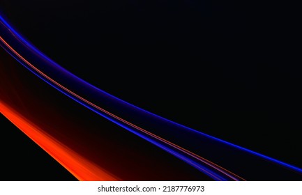 Smooth 3d Mix Of Red Blue Neon Lights In Dark Space. Elegant Curves In Minimal Template Or Blank. Cyber Space. Great For Design As Cover Print For Electronics, Splash Screen, Print, Poster, Artwork.