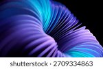 Smooth, abstract spiral shape rotating slowly with purple and cyan neon colors against a dark background, creating a mesmerizing and seamless futuristic looping animation for modern design projects