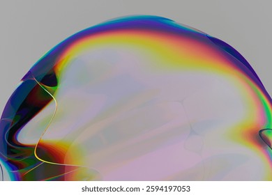 Smooth, curved surface with a gradient of vibrant rainbow colors creates a soft, ethereal glow in this abstract 3D illustration, set against a minimal gray background.