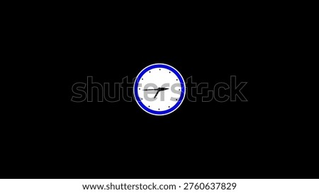 Smooth digital clock animation features blue border and black hour and minute hands on a white face against a plain black background, time progression representation image.