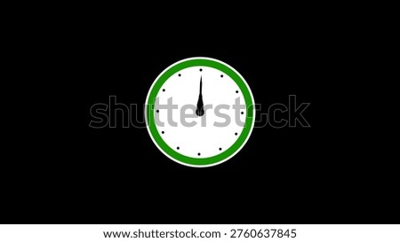 Smooth digital clock animation features green border and black hour and minute hands on a white face against a plain black background, time progression representation image.