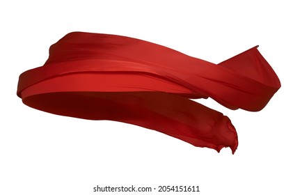 Smooth Elegant Red Cloth Separated On Gray Background. Texture Of Flying Fabric. 3D Rendering