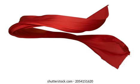 Smooth elegant red cloth separated on gray background. Texture of flying fabric. 3D rendering
