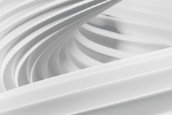 Smooth Rounded Shapes On A White Background As A Modern Architectural Concept. Graceful Curves Of Wavy Fabric. Plastic Forms. 3d Rendering.