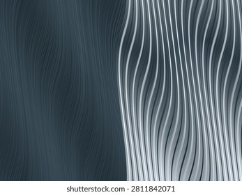 Smooth waves ripple across dark gray and white surfaces. Vertical lines flow with gentle motion, creating a soothing rhythm. Modern aesthetic blends calm and energy in abstract design