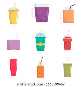 Smoothie milkshake fruit juice icons set. Flat illustration of 9 smoothie milkshake fruit juice icons isolated on white - Powered by Shutterstock