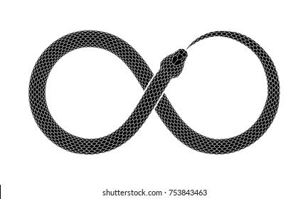 The Snake bites it's tail in the form of a sign of infinity. Ouroboros symbol tattoo design isolated on a white background.