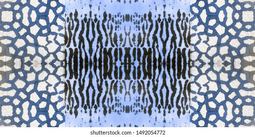 Snake Pattern. African Old Texture. Blue Pattern. Savannah Boa Papirus. Seamless Aquarelle. Patchwork Snake skin Borderless Papirus.