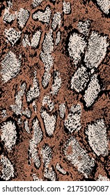 Snake Wild Animal Skin Abstract Seamless Vintage Pattern Illustration. Wild Fabric Motif Texture Repeated. Python Cobra Element On Brown Color And Beige Background.