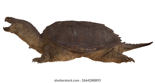 Snapping turtle displaying its powerful jaws.