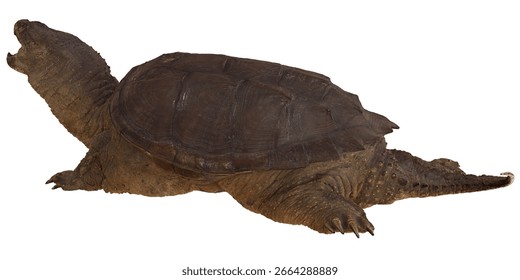 Snapping turtle with exposed defensive posture.