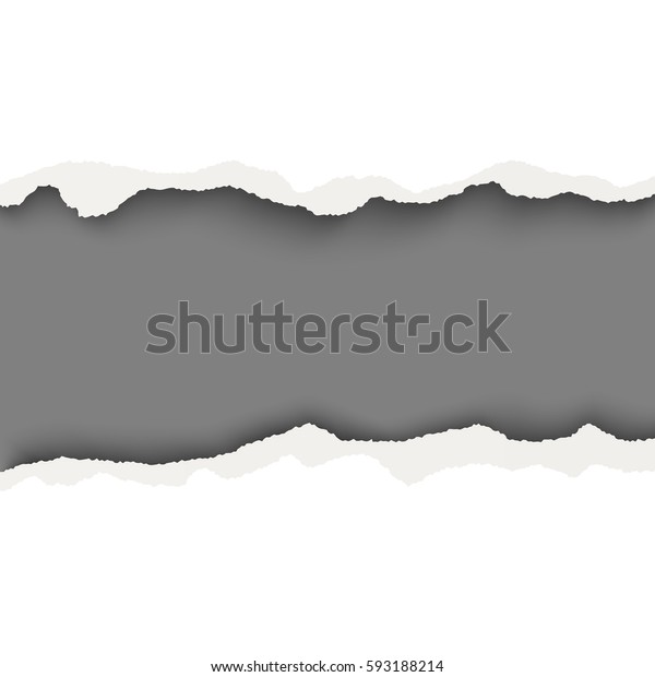 Snatched horizontal lane with torn edges in sheet\
of white paper. Dark gray background of the resulting\
window.Template paper\
design.