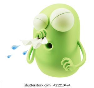 Sneeze Emoji Cartoon. 3d Rendering.