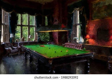 Snooker Table In A Low Light Room Oil Painting