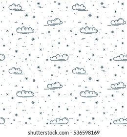 Snow And Clouds Pattern. Winter Seamless Line Illustration