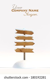 Snow Covered Wooden Directional Sign