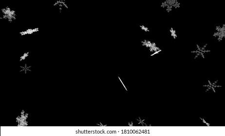 Snow Flake Crystals winter freeze ice holiday particle 3D illustration background.
