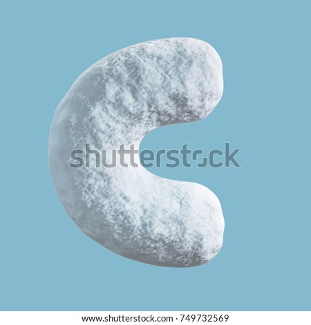 Snow Font. 3d rendering isolated on blue background. Letter C