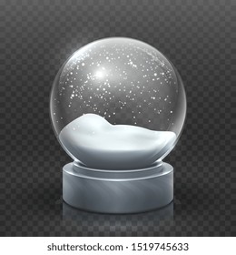 Snow Globe. Christmas Holiday Snowglobe, Empty Glass Xmas Snowball. Snowy Magic Ball Template