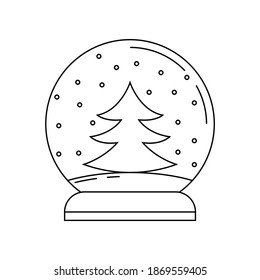 Snow Globe Outline Icon With Christmas Tree Inside. Xmas Glass Ball With Fir Tree. 