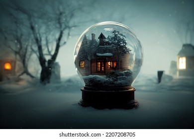 Snow Glove With Cozy Winter Cabin - Digital Art