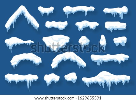 Snow, ice cap with shadow. Snowfall and snowflakes