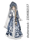 The Snow Maiden in a christmas dress. Watercolor illustration. Snow Maiden, fabulous winter Russian girl, Cute granddaughter of Russian Santa Claus, watercolor portrait in a cold blue winter colors.