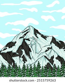 snow mountain with snow tree