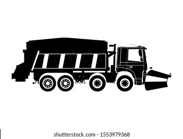 Snow Plow. Silhouette Of Snow Plough On A White Background.Side View. Raster.