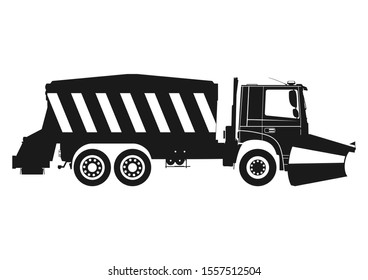 Snow Plow. Silhouette Of Snow Plough On A White Background.Side View. Raster.