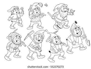 Snow White Seven Dwarfs Fairy Tale Stock Illustration