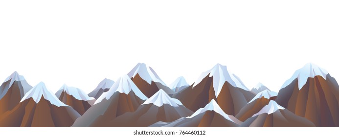 Snow-capped Mountain landscape. Panoramic winter relief, peaks and mountains slopes. Applicable for design, Christmas Illustrations, game locations, wallpapers, alpine tourism, greeting cards
