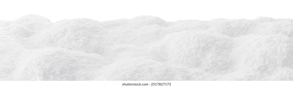 Snow-covered landscape with soft, fluffy mounds of snow, isolated on white background. Ideal for use as footer in winter-themed designs, digital art, holiday promotions, seasonal. 3D Illustration - Powered by Shutterstock